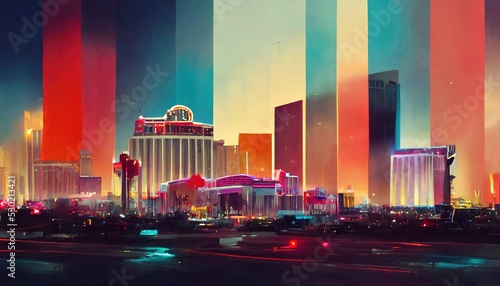 Slika na platnu Las Vegas city landscape, vegas painting illustration