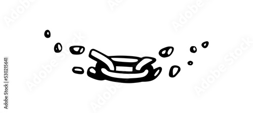 Broken chain with shatters as symbol of strength and freedom. Sketch of metal chains. Vector illustration isolated in white background