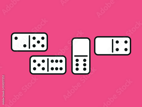 Domino Game. Domino Game. Domino bones. White pieces with black dots isolated on background. 
Vector illustration for game.