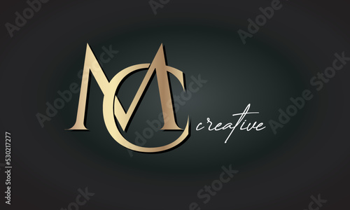 MC letters luxury jewellery fashion brand monogram, creative premium stylish golden logo icon