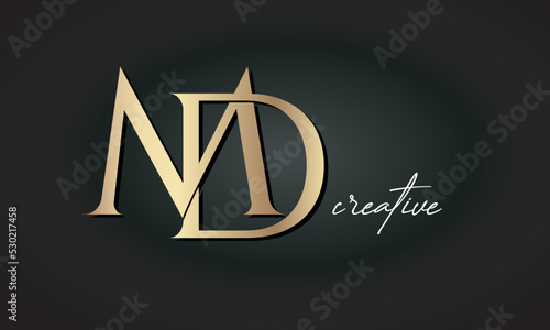 MD letters luxury jewellery fashion brand monogram, creative premium stylish golden logo icon photo