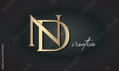 ND letters luxury jewellery fashion brand monogram, creative premium stylish golden logo icon photo