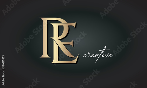 RE letters luxury jewellery fashion brand monogram, creative premium stylish golden logo icon