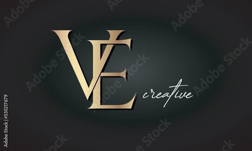 VE letters luxury jewellery fashion brand monogram, creative premium stylish golden logo icon