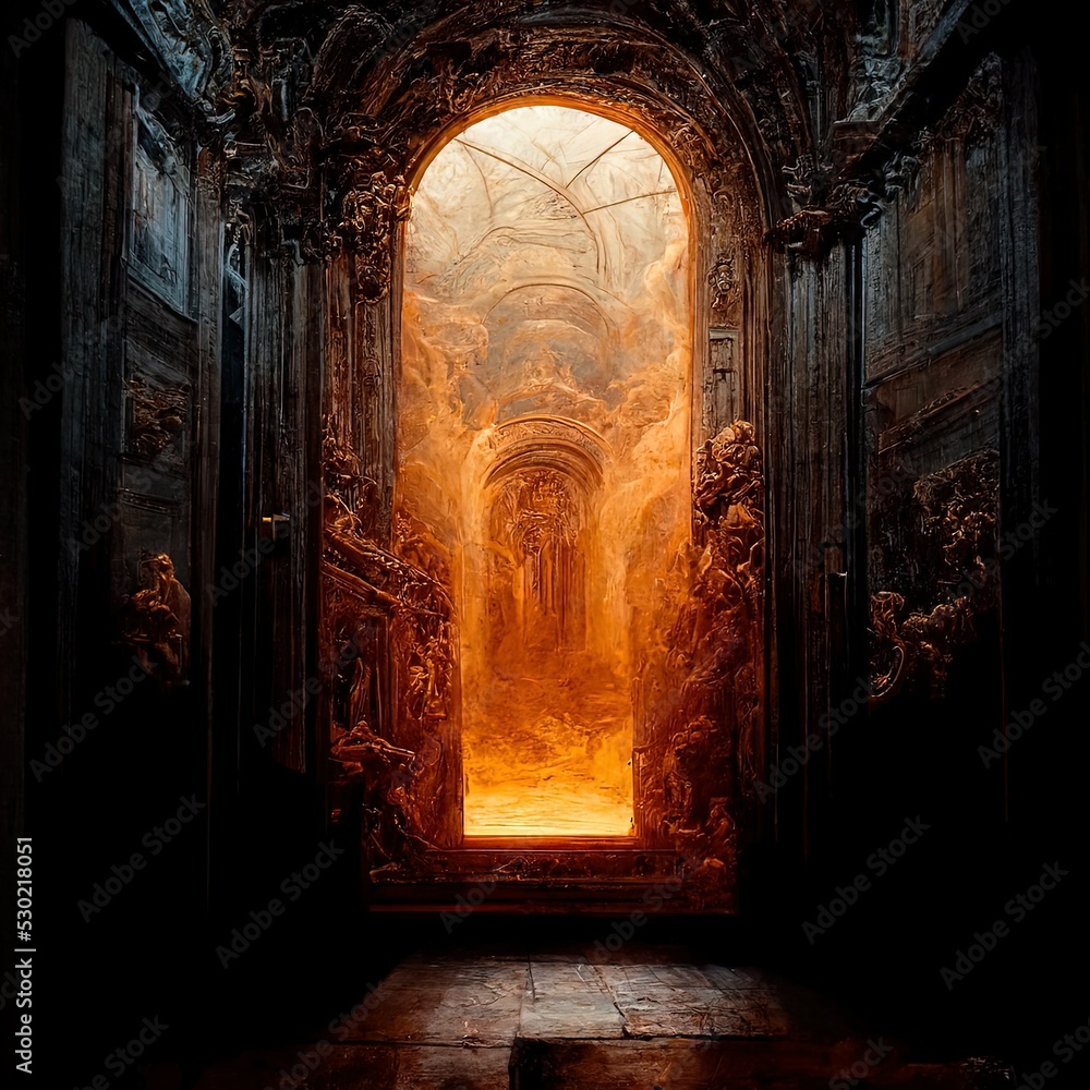 Portal into the abyss. Cinematic, Dramatic, 3-Dimensional, Angry. Surreal, fantasy, chaotic. - obrazy, fototapety, plakaty 