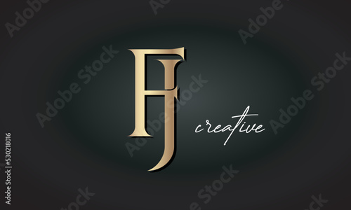 FJ letters luxury jewellery fashion brand monogram, creative premium stylish modern golden logo icon