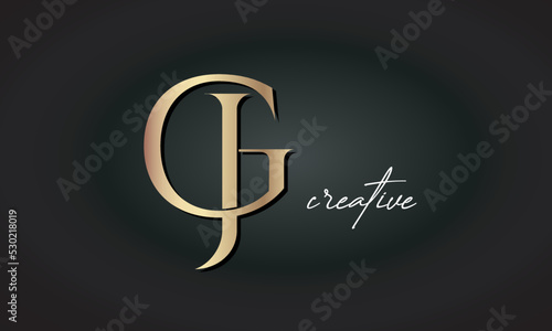 GJ letters luxury jewellery fashion brand monogram, creative premium stylish modern golden logo icon photo