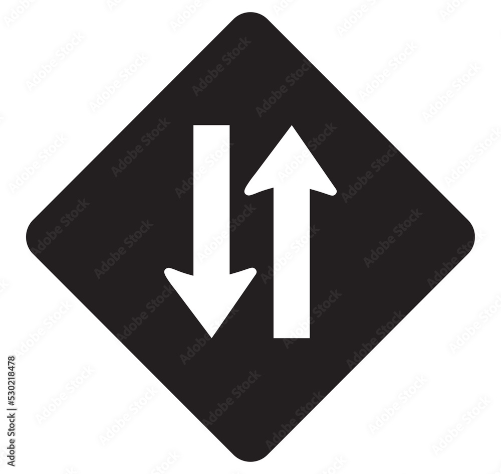Two way black traffic sign. Two way black traffic sign.