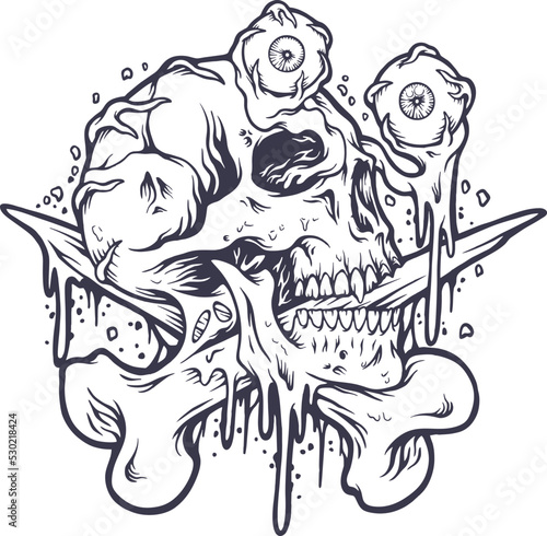 Scary zombie skull eyeballs illustration silhouette Vector illustrations for your work Logo  mascot merchandise t-shirt  stickers and Label designs  poster  greeting cards advertising business company