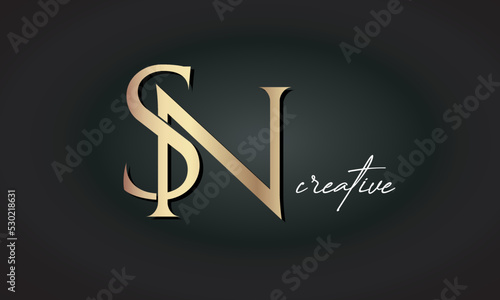 SN letters luxury jewellery fashion brand monogram, creative premium stylish golden logo icon photo