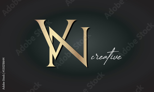 VN letters luxury jewellery fashion brand monogram, creative premium stylish golden logo icon photo