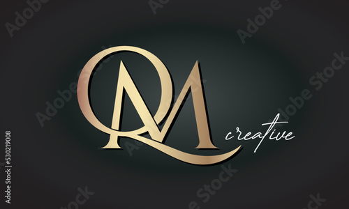 QM letters luxury jewellery fashion brand monogram, creative premium stylish golden logo icon photo