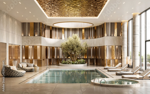 Leinwand Poster 3D render of a luxury hotel swimming pool
