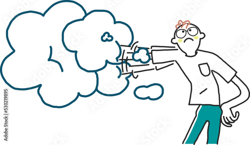 雲を掴んで困惑する男性または学生　イラスト素材
