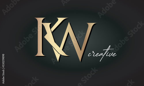 KW letters luxury jewellery fashion brand monogram, creative premium stylish golden logo icon photo
