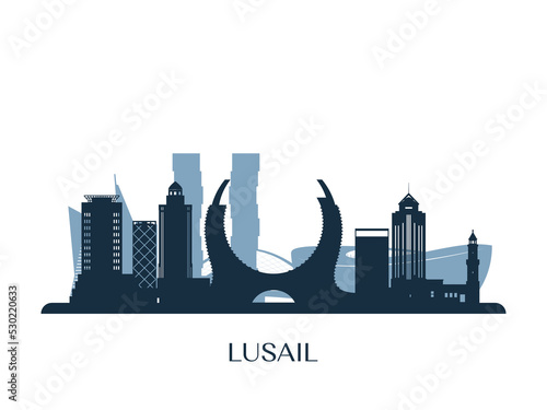 Lusail skyline, monochrome silhouette. Vector illustration.