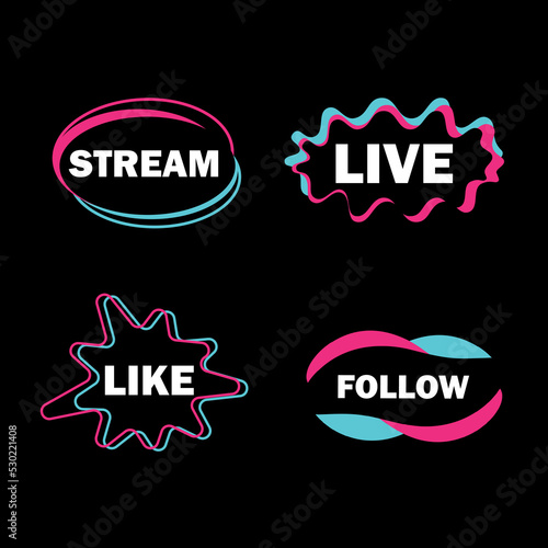 Set of stickers for a popular social network. Black - blue - pink sticker on white background. Vector illustration photo