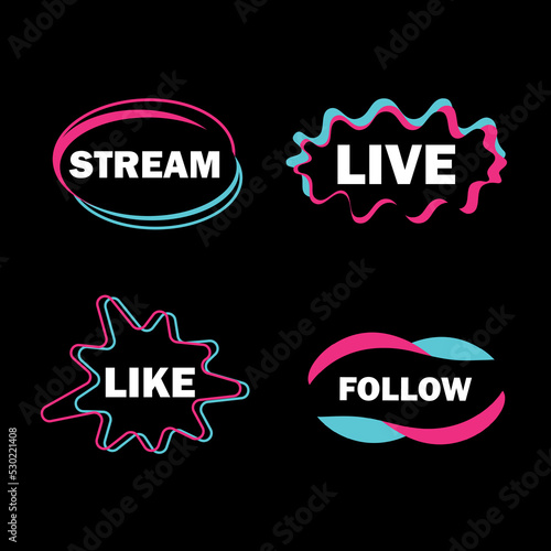 Set of stickers for a popular social network. Black - blue - pink sticker on white background. Vector illustration