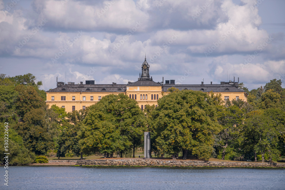 An old school at the waterfront on the island Djurgården, a sunny autumn day in Stockholm