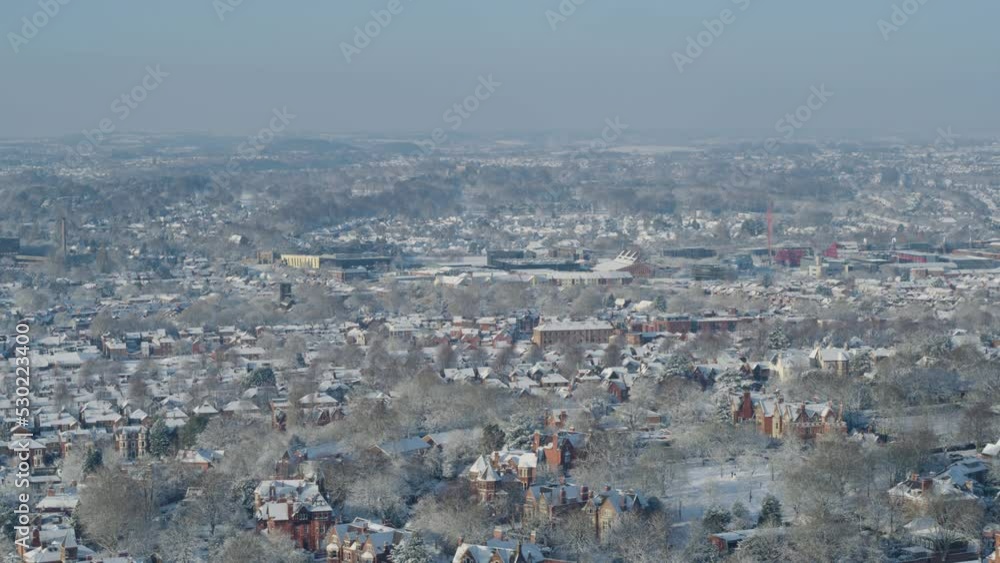 High rise aerial establishing shot of Nottingham residential streets at Christmas High rise aerial establishing shot of Nottingham residential streets at Christmas