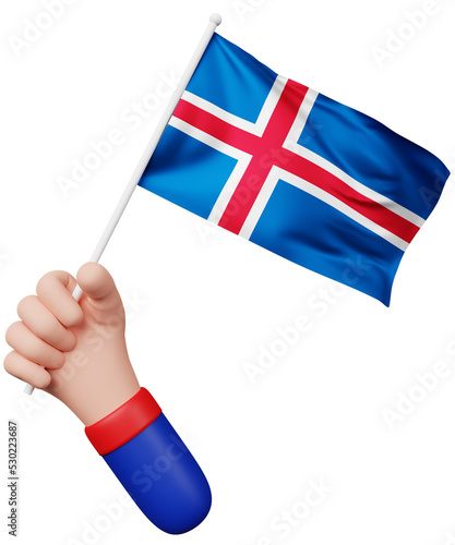 3d cartoon hand holding iceland flag