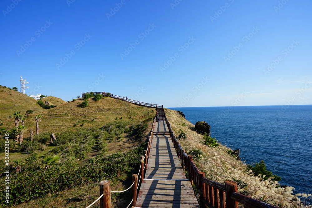 fine walkway at seaside cliff