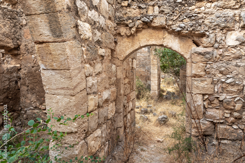 The well-preserved  remains of the Gaaton Crusader fortress near Kibbutz Gaaton, in Galilee, northern Israel