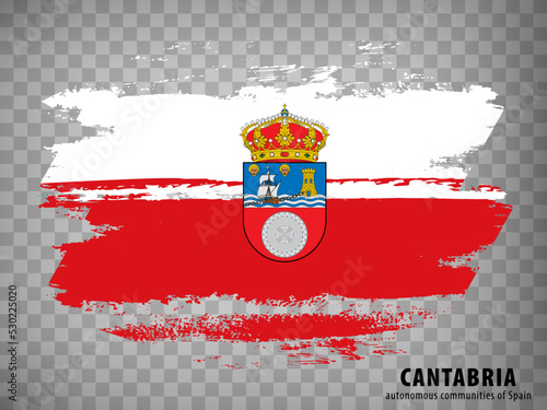 Flag of Cantabria brush strokes. Flag Autonomous Community Cantabria on transparent background for your web site design, app, UI. Kingdom of Spain. Stock vector. EPS10.