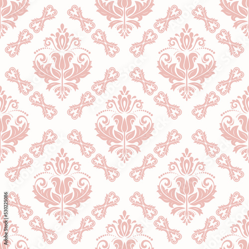 Orient vector classic pink and white pattern. Seamless abstract background with vintage elements. Orient pattern. Ornament for wallpapers and packaging