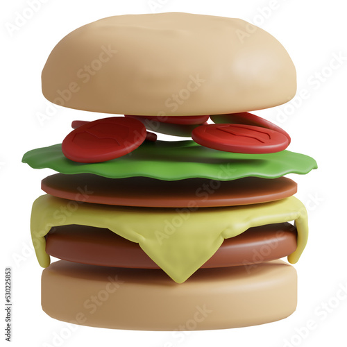 3d render delicious burger and cold drinks transparent icon front slide view (ID: 530225853)