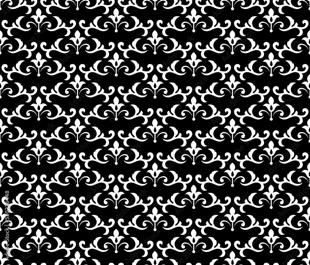 Flower geometric pattern. Seamless vector background. White and black ornament Flower geometric pattern. Seamless vector background. White and black ornament