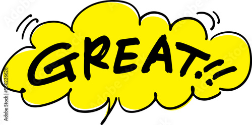 手書きの吹き出し文字「GREAT!!」	

