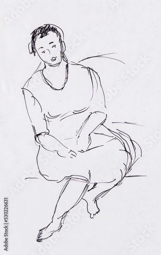 instant sketch, sitting  woman