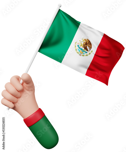 3d cartoon hand holding mexico flag