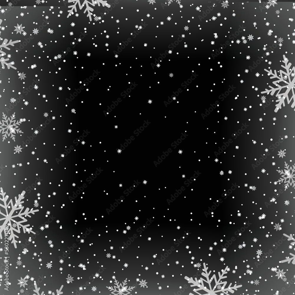 Xmas or New Year background with falling snowflakes isolated on black. Vector Xmas or New Year background with falling snowflakes isolated on black. Vector