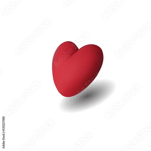 Red heart 3d icon with shadow on white background vector illustration