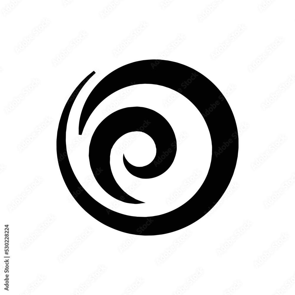 A simple black and white swirl icon