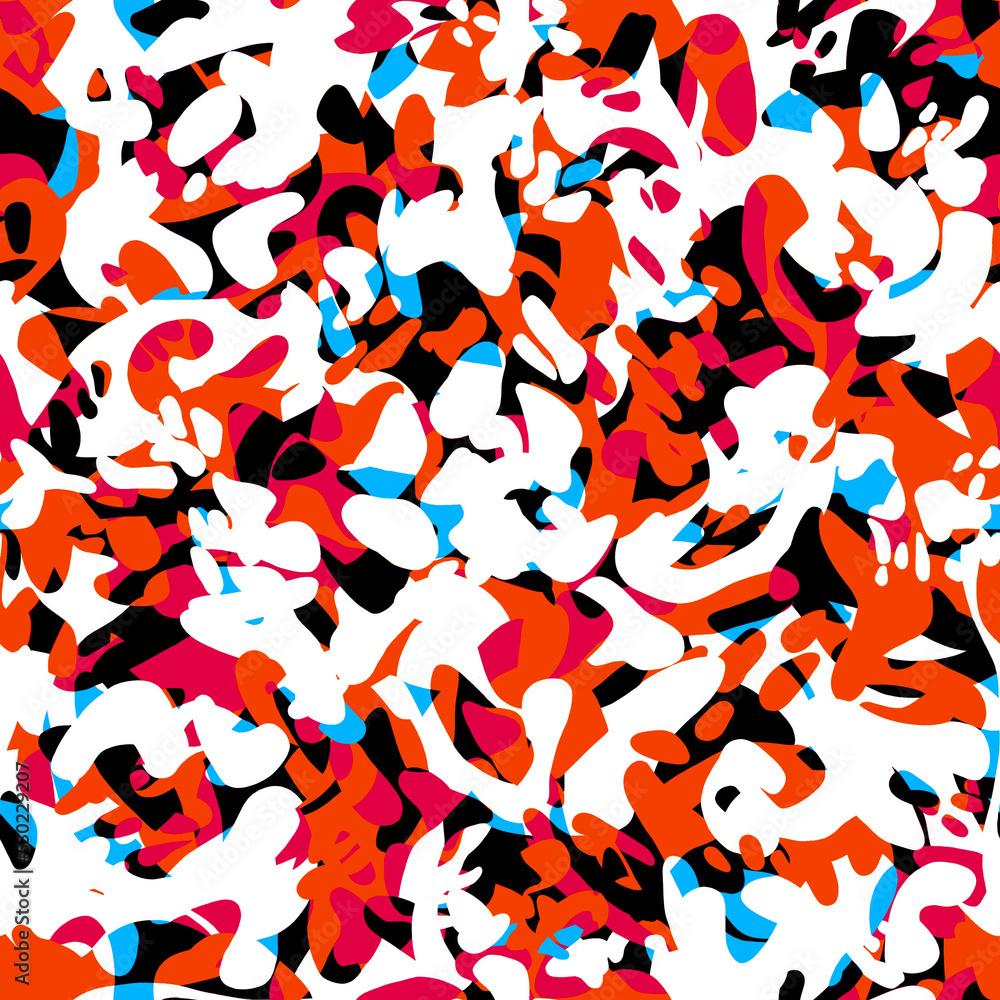 Obraz premium Abstract geometric multicolor mosaic animal skin spots seamless pattern in bright contrasting colors