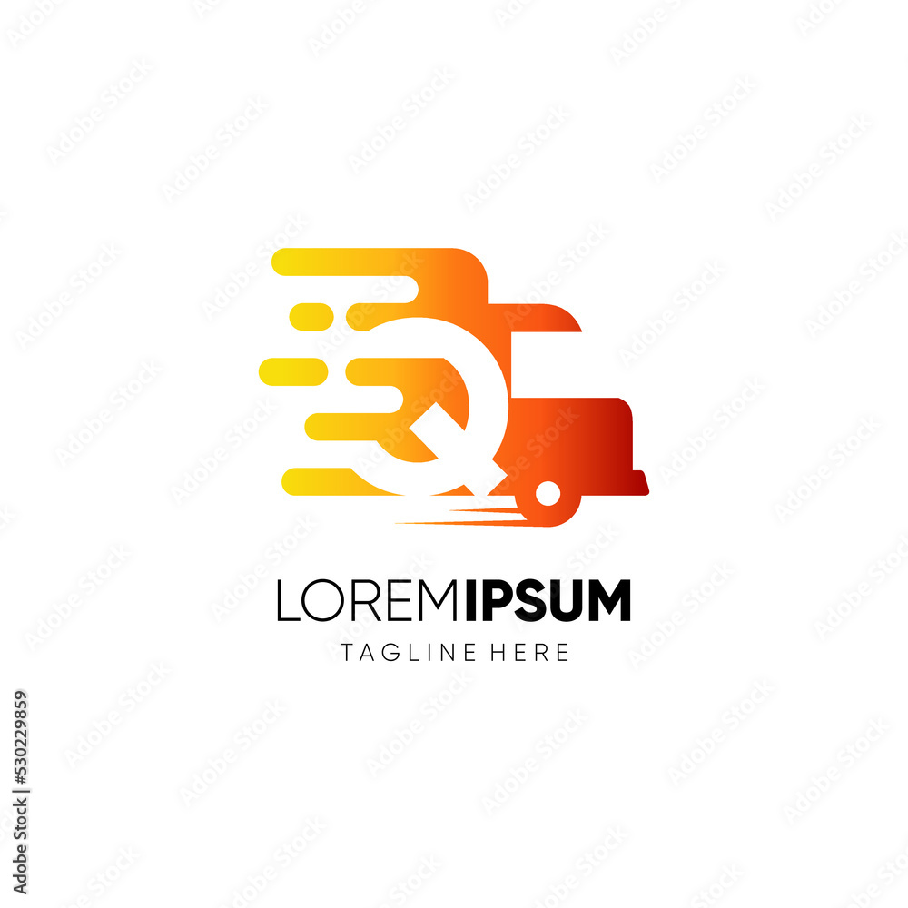Obraz premium Letter Q Truck Logo Design Vector Icon Graphic Emblem Illustration
