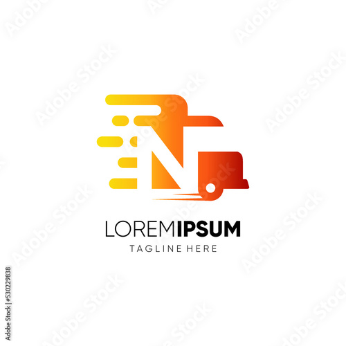 Letter N Truck Logo Design Vector Icon Graphic Emblem Illustration