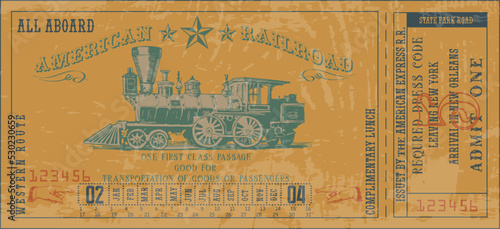 vector image of old vintage american western rail train ticket	