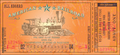 vector image of old vintage american western rail train ticket	