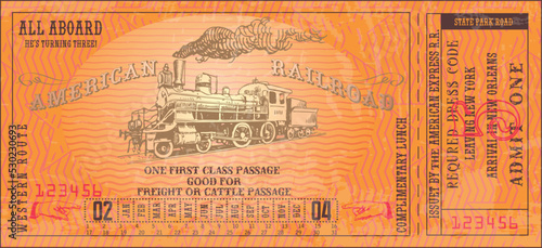 vector image of old vintage american western rail train ticket	
