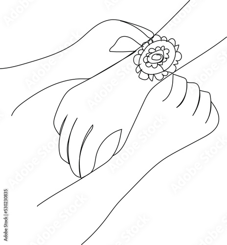Raksha Bandhan celebration continuous one line drawing. Sister tying (Raksha Bandhan) on brother’s hand