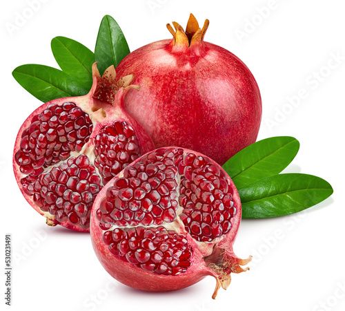 Pomegranate. Fresh organic pomegranate isolated on white background. Pomegranate macro with clipping path
