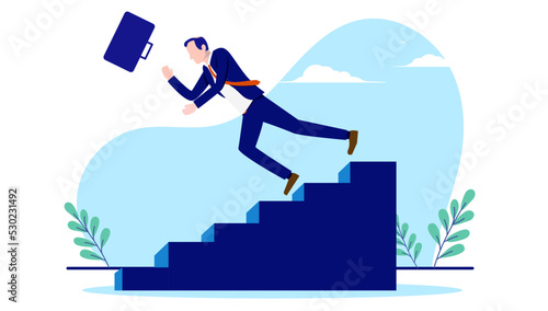 Businessman failure - Unlucky man falling down stairs in corporate suit. Business and career fail concept. Flat design vector illustration with white background
