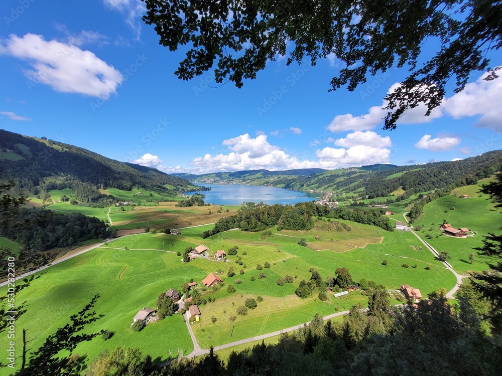 landscape with lake Äegerisee Canyon zug Switzerland 