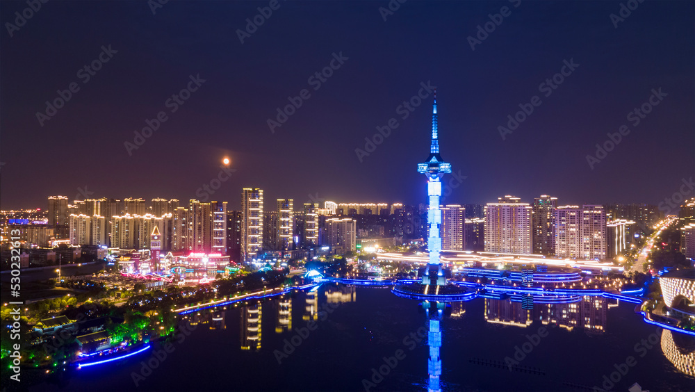 Obraz premium Aerial photography of Julong Lake Park, Cultural and Art Center, and