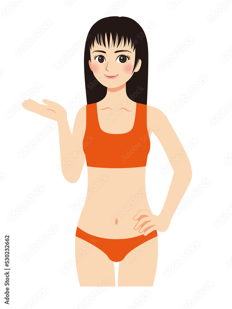女性エステイラスト 水着黒髪女性 上半身ポーズ 女性エステイラスト 水着黒髪女性 上半身ポーズ