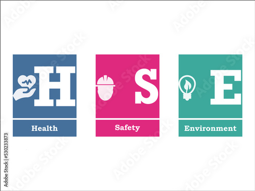 HSE Acronym - Health, Safety, Environment with icons in an infographic template